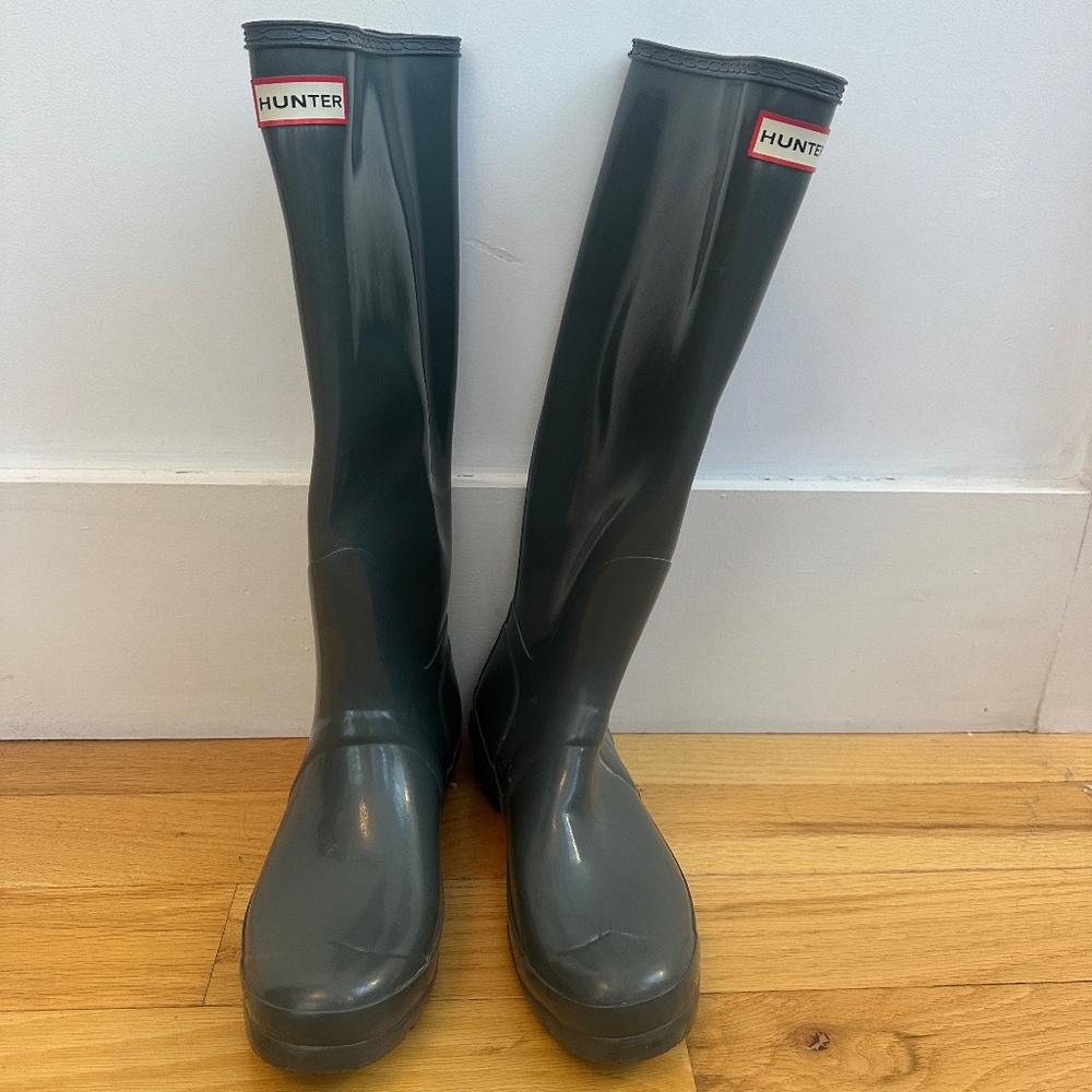 Hunter - Original Tall Gloss Rainboots - Blue-Green - Size 9 Women's